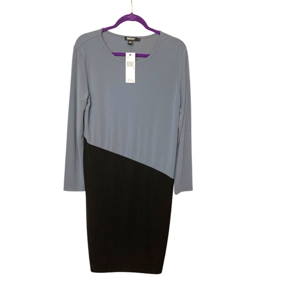 DKNY Colorblock Sheath Dress Stretch Unlined NWT Size Large